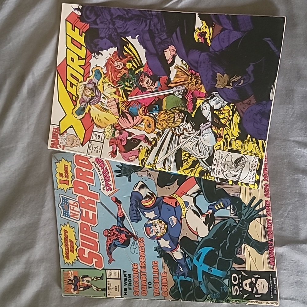 Comic Books.  X force and Superpro ft Spiderman